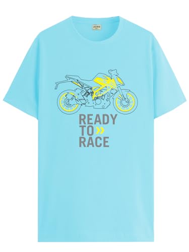 ADRO Men's Biker Design Printed 100% Cotton T-Shirt - Regular Fit, Printed T-Shirts for Men (RN24-KTM-MI_Mint_XL)