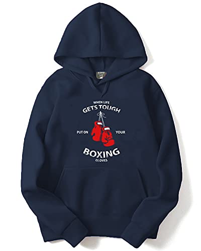 ADRO Men's Cotton Neck Hooded Sweatshirt (H21-M-BOX-NB_Navy_XL)
