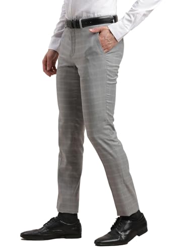 Turtle Men Poly Viscose Checkered Ultra Slim Fit Grey Formal Trouser