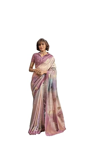Pujia Mills WomenS Leaf Zari Woven Design With Ombre Print Silk Saree With Unstitched Blouse