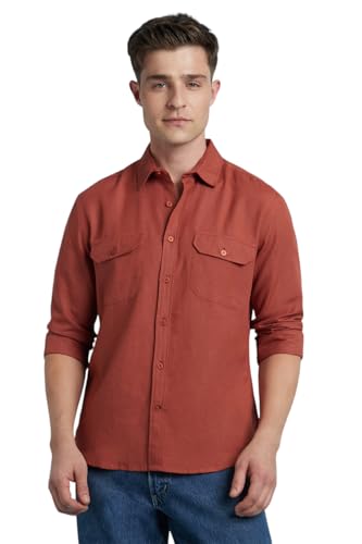 Dennis Lingo Men Linen Blend Regular Fit Solid Shirts Rust
