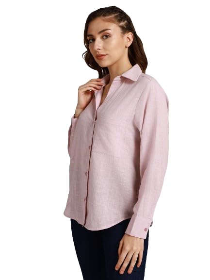 HIGH STAR Womens Oversized Fit Shirt (HSWSHW23509_PN_Pink