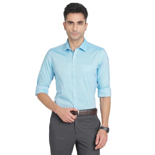 Turtle Men 100% Cotton Slim Fit Self Design Full Sleeve Formal Shirt Sky Blue