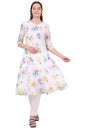 Aurelia Women's White Floral Printed A-line Kurta with Zari Embroidery