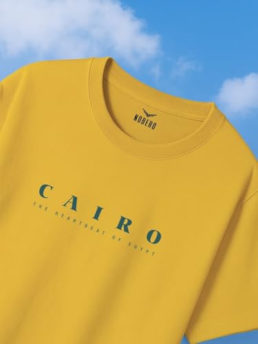 Nobero Men Cotton Graphic Print Oversized Fit T-Shirt (1M-Twrt-C0910-Og_Mustard Yellow