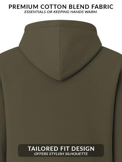 ADRO Mens Cotton Solid Zipper Hoodie Sweatshirts (ZH23-PLN-OL_Olive)
