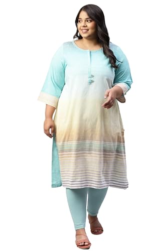 Aurelia Women Cotton Straight Fit Salt Geometric Yarn Dyed Straight Kurta