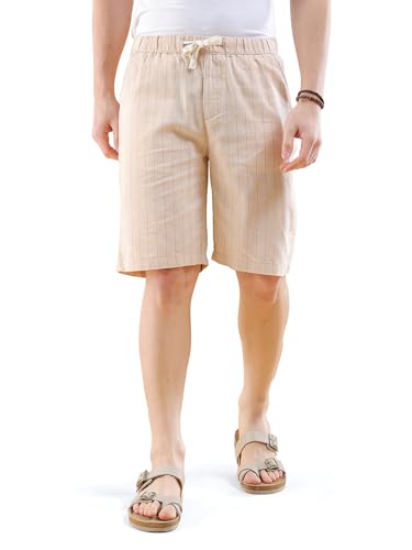 The Indian Garage Co Men Relaxed Fit Vertical Striped Mid-Rise Shorts Beige