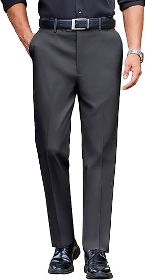 CB-COLEBROOK Mens Classic Formal Premium Dress Pants Expandable Waist Suit Pant Slim Fit Flat Front Slacks Ankle Fit Trousers fo