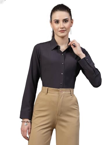 Style Quotient Women Charcoal Grey Self Design Regular Polyester Formal Shirt