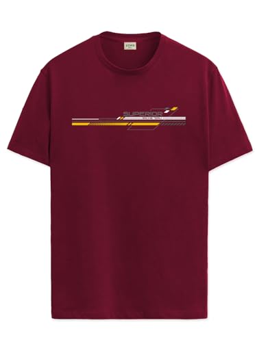 ADRO Men's Graphic Printed 100% Cotton T-Shirt - Regular Fit, Printed T-Shirts for Men (RN24-RAC-MR_Maroon_XL)