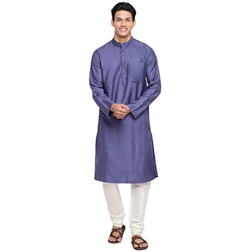 Fabindia MenS Viscose Silk Woven Slim Kurta (102591103_Blue