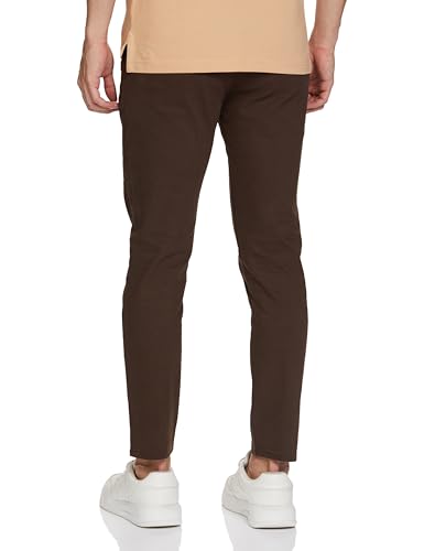 The Indian Garage Co Men Slim Fit Solid Mid-Rise Stretchable Chinos Brown