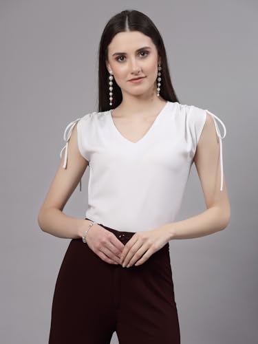Style Quotient Women Solid White Polyester Regular Smart Casual Top
