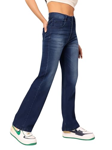 Dolce Crudo WomenS Straight-Fit Mid-Rise Clean-Look Regular-Length Stretchable Denim Jeans (Doss24Den79-18-402-28, Electric Blue