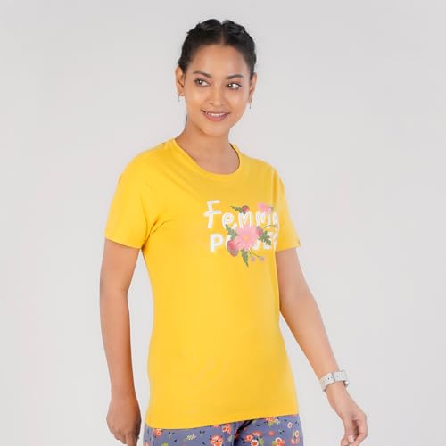 Rupa Colors Playsure Printed Cotton Blended Round Neck Womens T-Shirt, Short-Sleeve, Pack of 1
