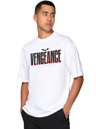 Bewakoof MenS Typography 100% Cotton T-Shirt - Oversized Fit, Round Neck, Half Sleeves White
