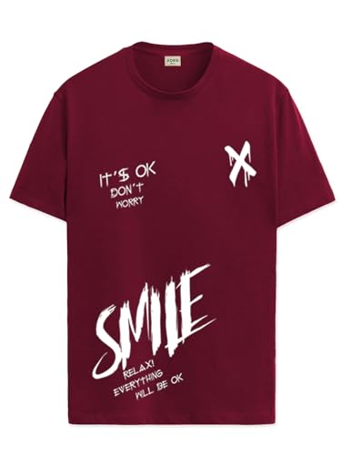 ADRO Mens Smile Printed Cotton T-Shirt_RN24-L2-SMILE-MR-XL Maroon