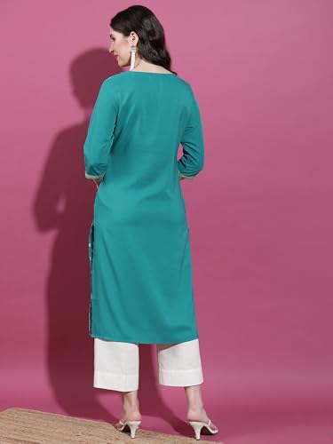 Ketch Womens Cotton Blend Regular Dress Shirt (KHKU000399_Teal