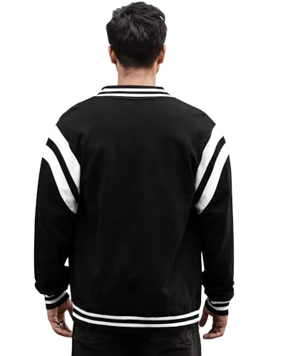 Noble Monk MenS Loose Fit Sweatshirt |Full Sleeve | Colorblock Pattern |Stylish Sweatshirt For Men Black White