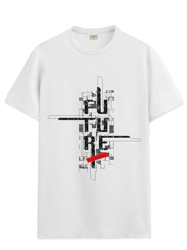 ADRO Men's Graphic Printed 100% Cotton T-Shirt - Regular Fit, Printed T-Shirts for Men (RN24-FTR-WH_White_XL)