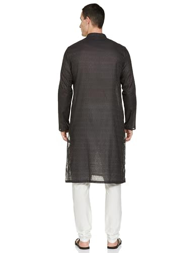 Manyavar Grey Cotton Solid Casual Kurta Set For Men