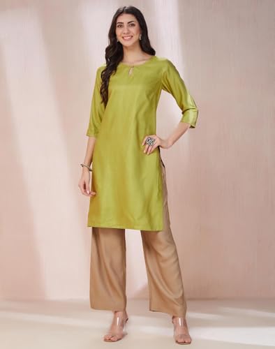 Fabindia WomenS Viscose Silk Embroidered Regular Kurta (1037236Green_Green