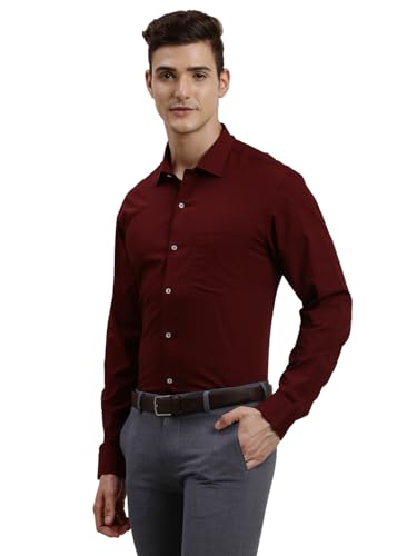 Turtle Men 100% Cotton Slim Fit Maroon Solid Formal Shirt