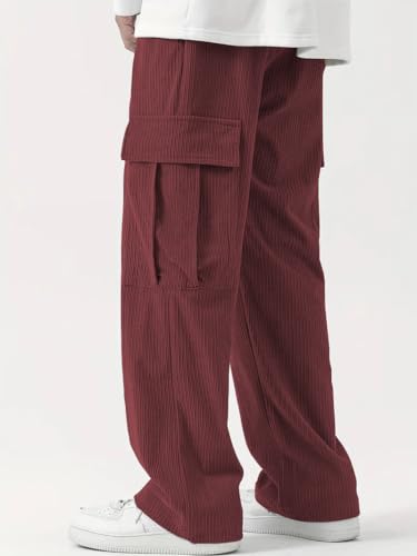 Greciilooks Cargo Joggers For Men  Cotton Loose Fit Utility Pants With 6 Pockets | Durable Outdoor & Hiking Trousers Maroon