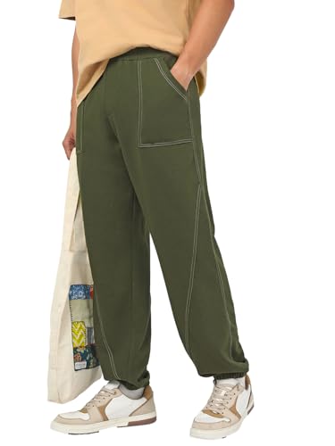 Bewakoof MenS Solid Oversized Fit Terry Joggers_666570_Green_M