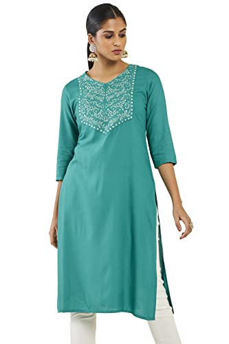 Soch Women Green Rayon Solid Kurta