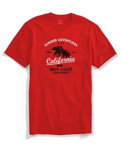 ADRO Summer Adventures California Mens Printed T-Shirt (XL, Red)