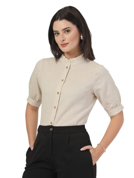 Style Quotient Women Solid Beige Regular Fit Flex Formal Shirt