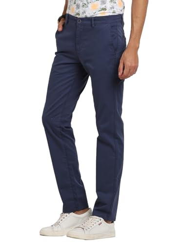 Turtle Men Cotton Stretch Ultra Slim Fit Blue Casual Trouser