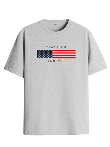 ADRO Mens Flag Printed Cotton T-Shirt_RN24-L2-FLAG-GR-XL Grey