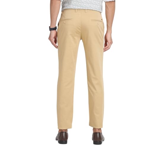 Turtle Men Cotton Stretch Ultra Slim Fit Beige Casual Trouser
