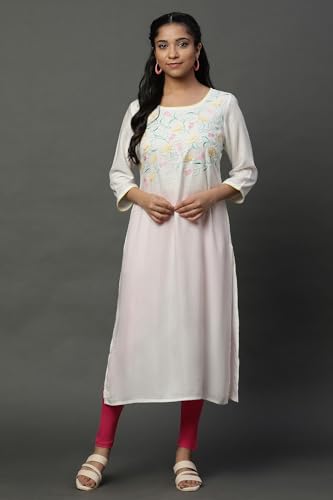 Aurelia Womens Viscose Regular Kurta (24FEA14781-607023_White