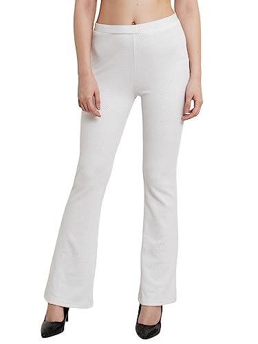 POPWINGS Casual White Sparkle Solid Mid Rise Bootcut Trouser for Women || Straight Leg Bootcut Trouser for Women || Regular Fit