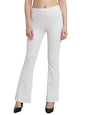 POPWINGS Casual White Sparkle Solid Mid Rise Bootcut Trouser for Women || Straight Leg Bootcut Trouser for Women || Regular Fit