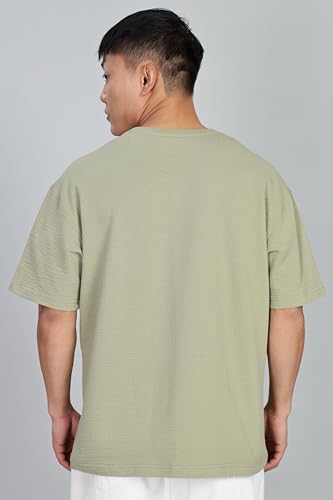 FYLTR Mens Solid Fit Oversized T-Shirt (FYLSS25MTS-303_Olive Pop