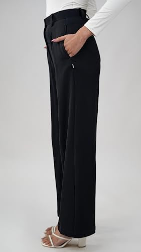 Greciilooks High Waist Cotton Trousers For Women  Flared Parachute Pants With Side Pockets | Casual Travel Cargo Pants Black