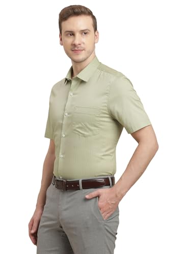 Turtle Men 100% Cotton Regular Fit Olive Printed Half Sleeve Formal Shirt