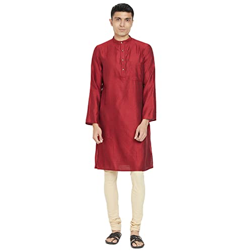 Fabindia MenS Viscose Silk Abstract Slim Kurta_Red_M