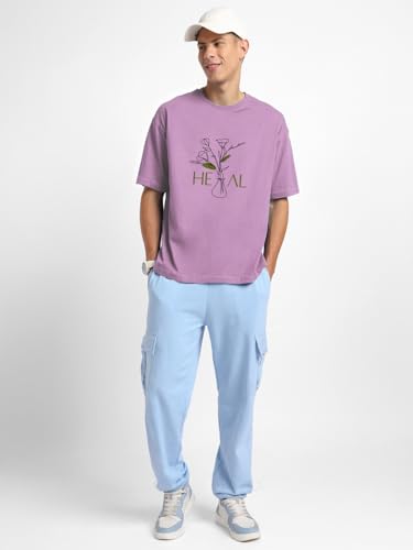 Nobero MenS Graphic Print Oversized Fit T-Shirt (1M-Twrt-C0772-Mu_Mauve