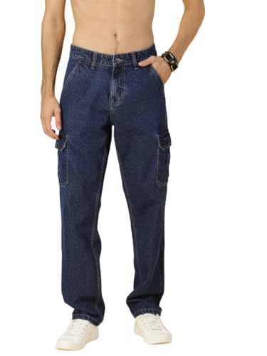 Thomas Scott Men Comfort Relaxed Fit Clean Look Light Fade Pure Cotton Cargo Jeans