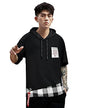 EYEBOGLER Mens Trendy Hooded Neck Half Sleeves Loose Fit Colorblocked T-Shirt Black White