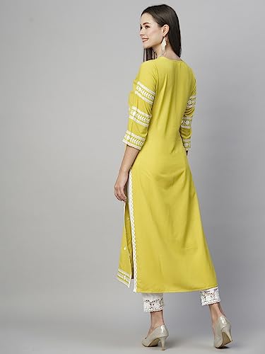GoSriKi Womens Cotton Blend Chikankari Embroidered Straight Kurta (STHO-Yellow-GS_5XL_Yellow_XXXXX-Large)