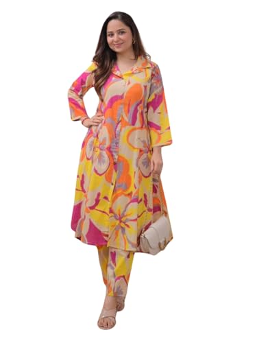 Leriya Fashion WOMEN PRINTED A-LINE CO-ORD KURTA SET FOR WOMEN (LF-W2093&TR1053-3XL-MULTICOLOR)