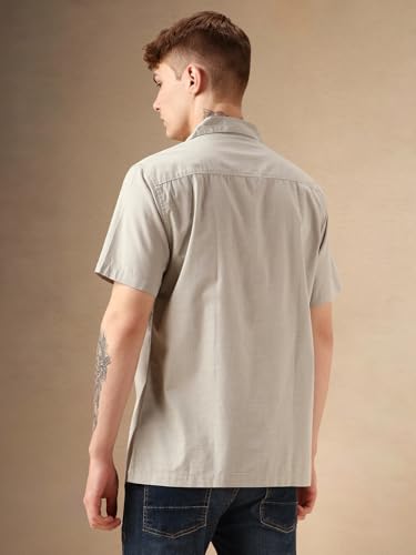 Dennis Lingo MenS | Grey | Solid | Spread Collar | Half Sleeve | Relaxed Fit | Casual Shirt