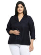 Style Quotient Women Navy Blue Solid Plus Size Shirts